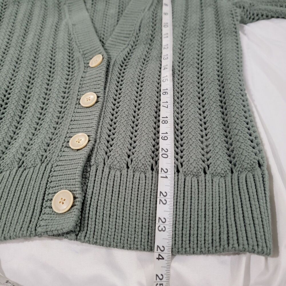 Womens Cardigan Sweater Size Small Forest Green Open Knit Heavy Boho Indie Fairy - Picture 8 of 8